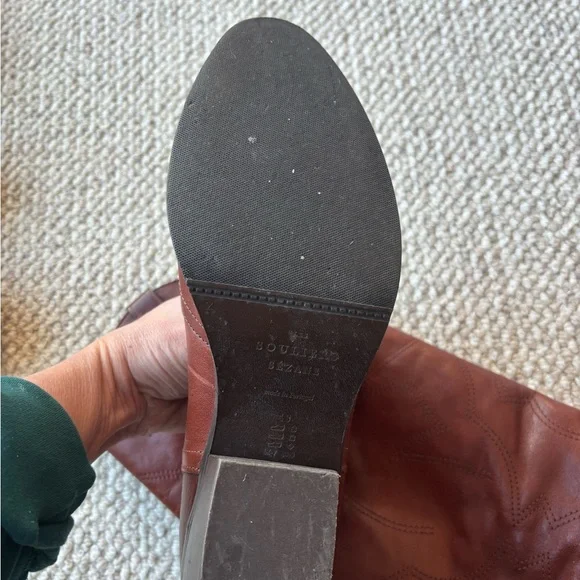 Sezane Mahogany Brown Leather Heeled Western Boots - Picture 4 of 8